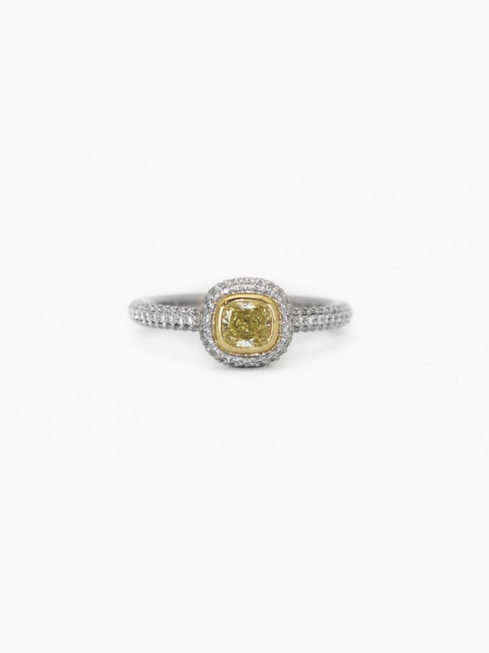 Tiffany & Co. Soleste PT950 18K Diamond Pave w/ Cushion-cut Yellow diamond Ring
